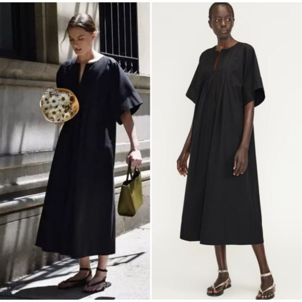 Everlane Poplin caftan black wide arm cotton dress M